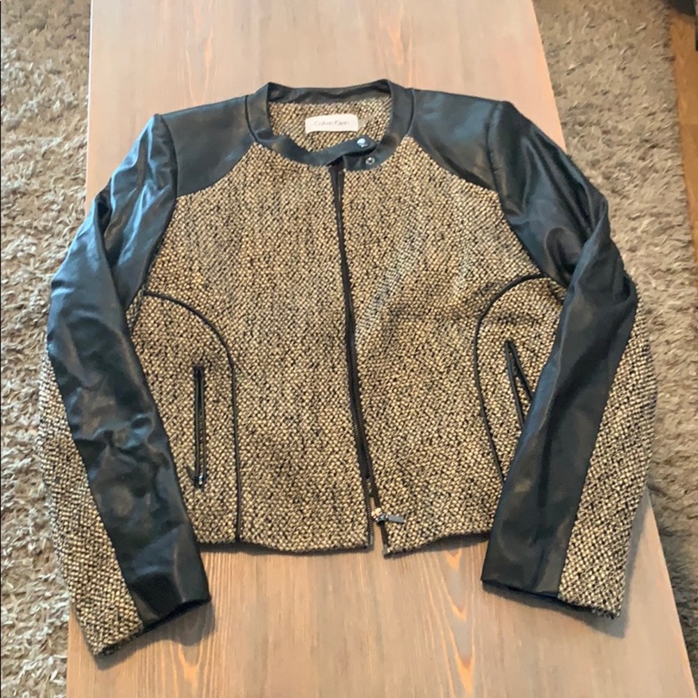 Tweed & faux leather Calvin Klein jacket s 14